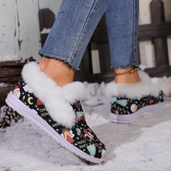 Women's Faux Fur Lined Winter Boat Shoes Christmas Pattern