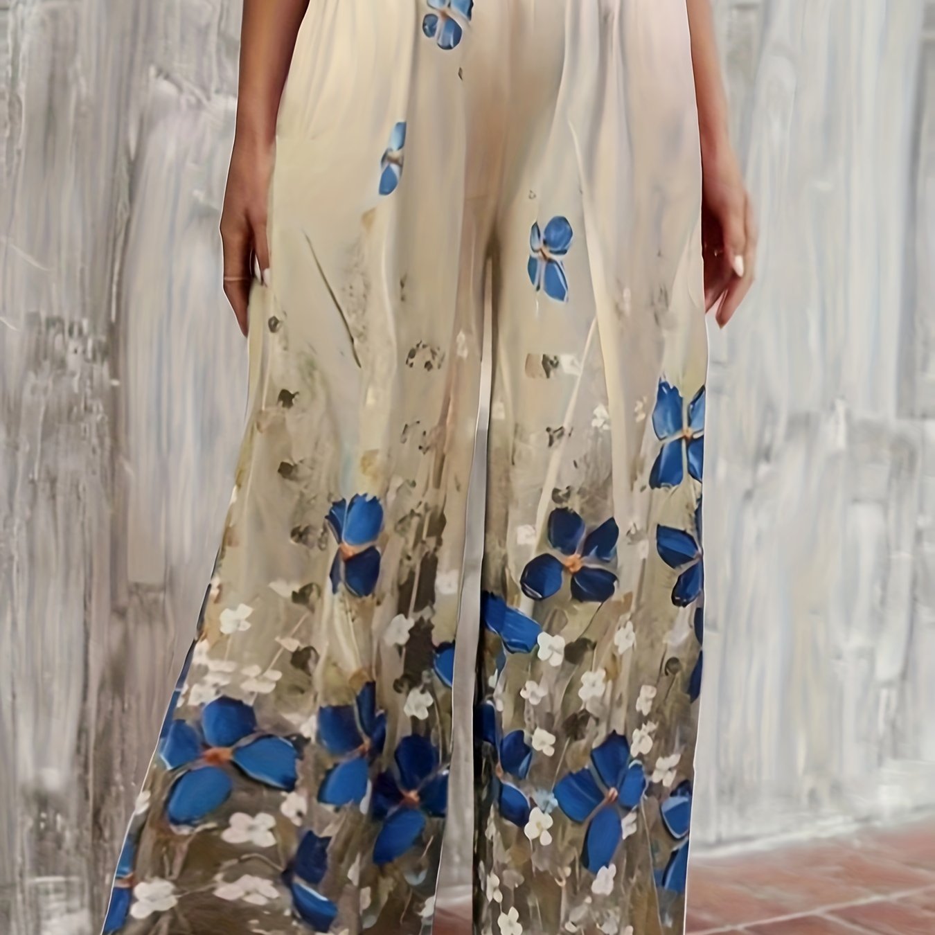 Women's Plus Floral Print Wide Leg Trousers