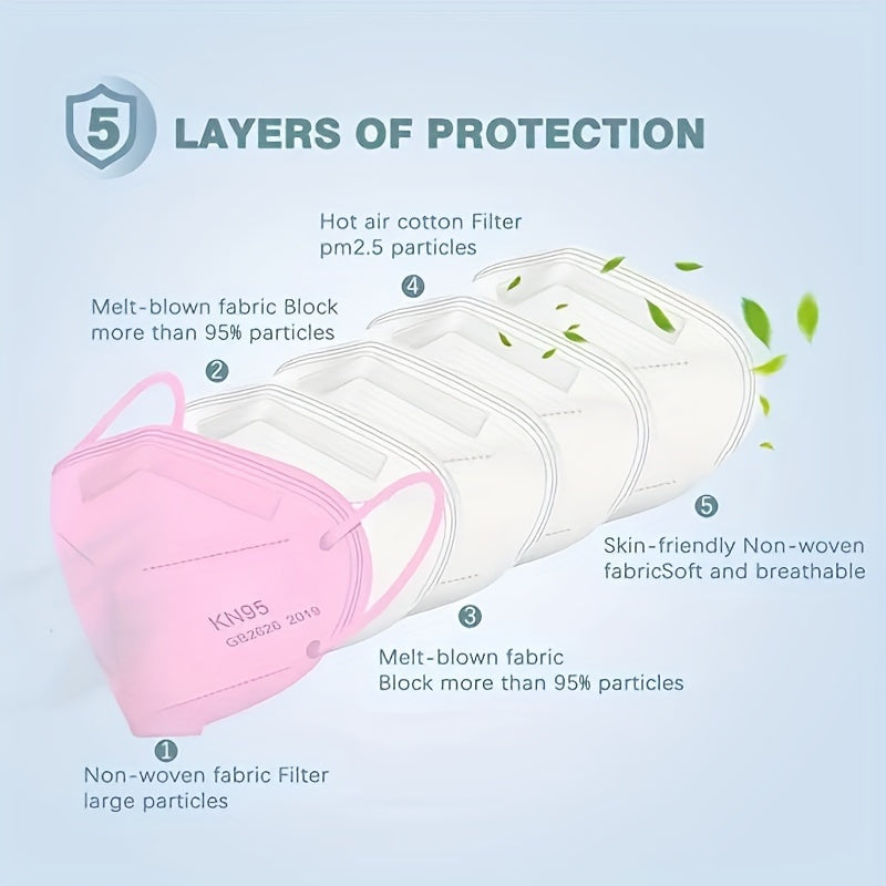 50pcs Multicolor 5-Layer KN95 Masks, 95% Efficiency, PM2.5 Protection