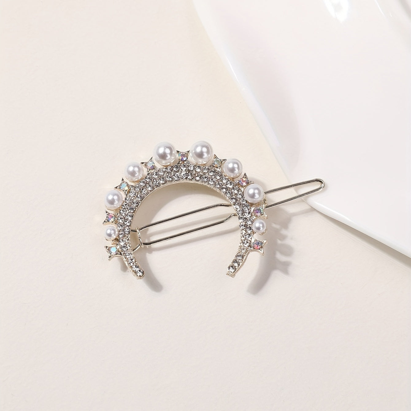 Rhinestone Faux Pearl Barrette Hair Clip for Women Girls