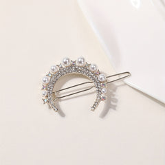 Rhinestone Faux Pearl Barrette Hair Clip for Women Girls