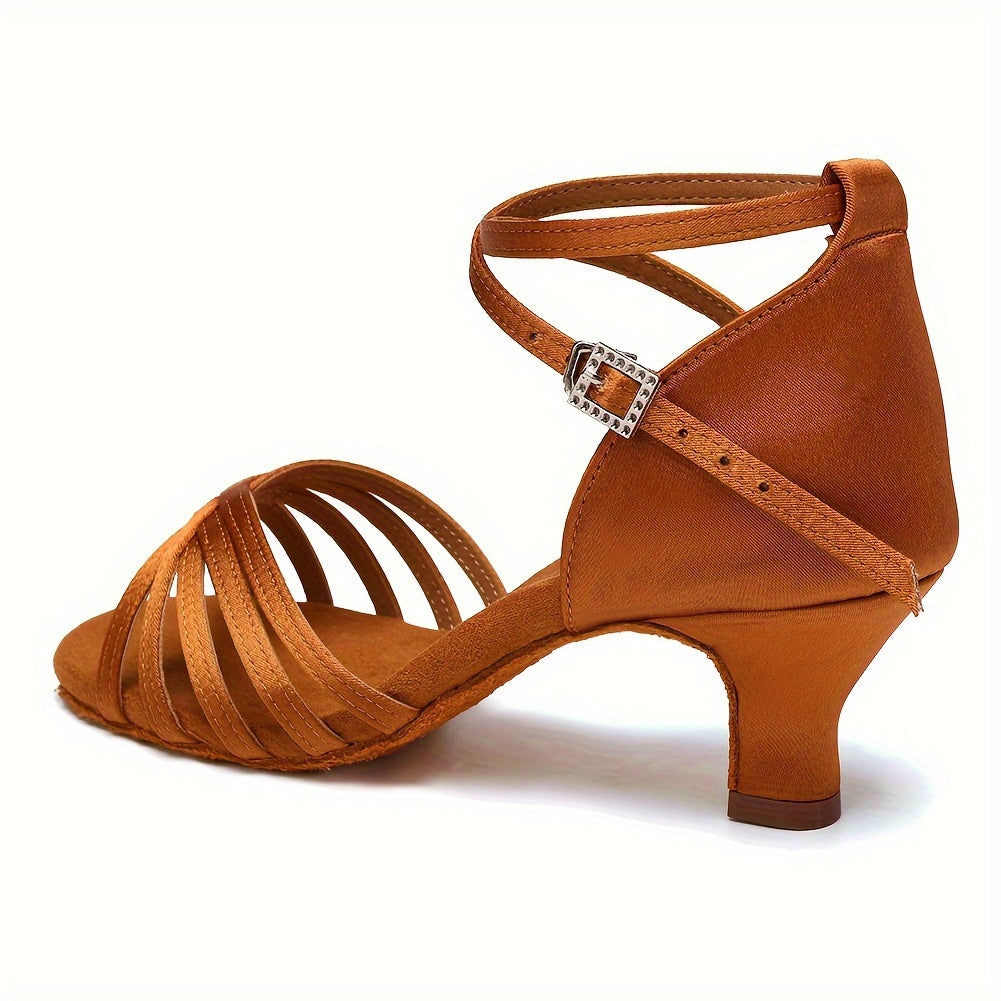 Women's Soft Medium Heel Latin Dance Shoes Open Toe Sandals