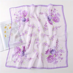 Flower Printed Square Scarf Thin Sunscreen Soft Silk Small Scarf