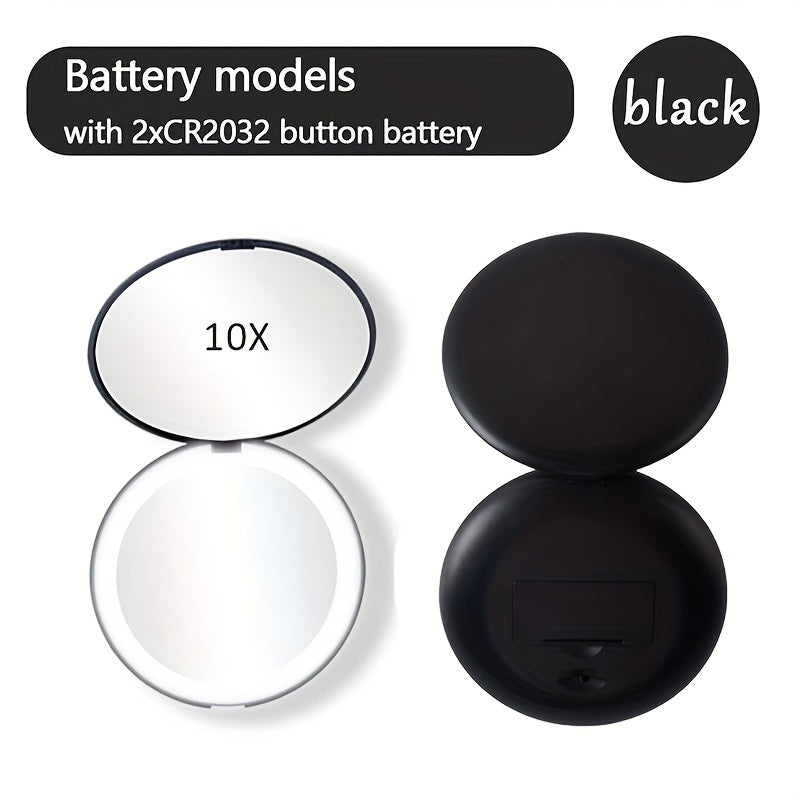 Travel LED Makeup Mirror 10X Magnification Portable Folding Round Mirror