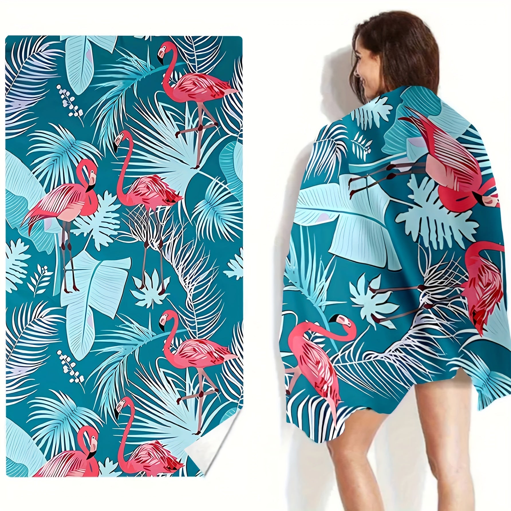 Flamingo Beach Towel Large Microfiber Towel with Sun Protection