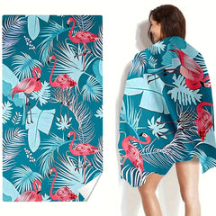 Flamingo Beach Towel Large Microfiber Towel with Sun Protection