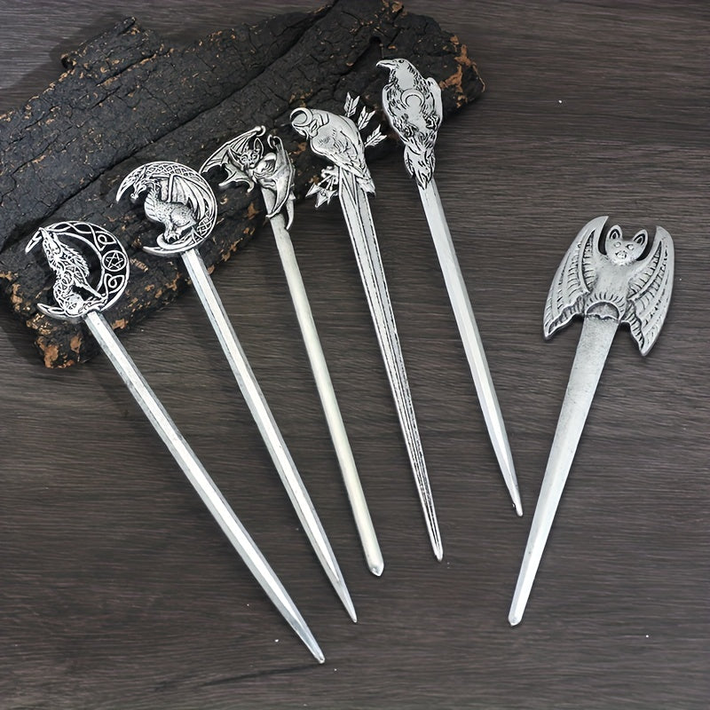 Vintage Viking Style Dragon Pattern Hair Stick Silvery Jewelry