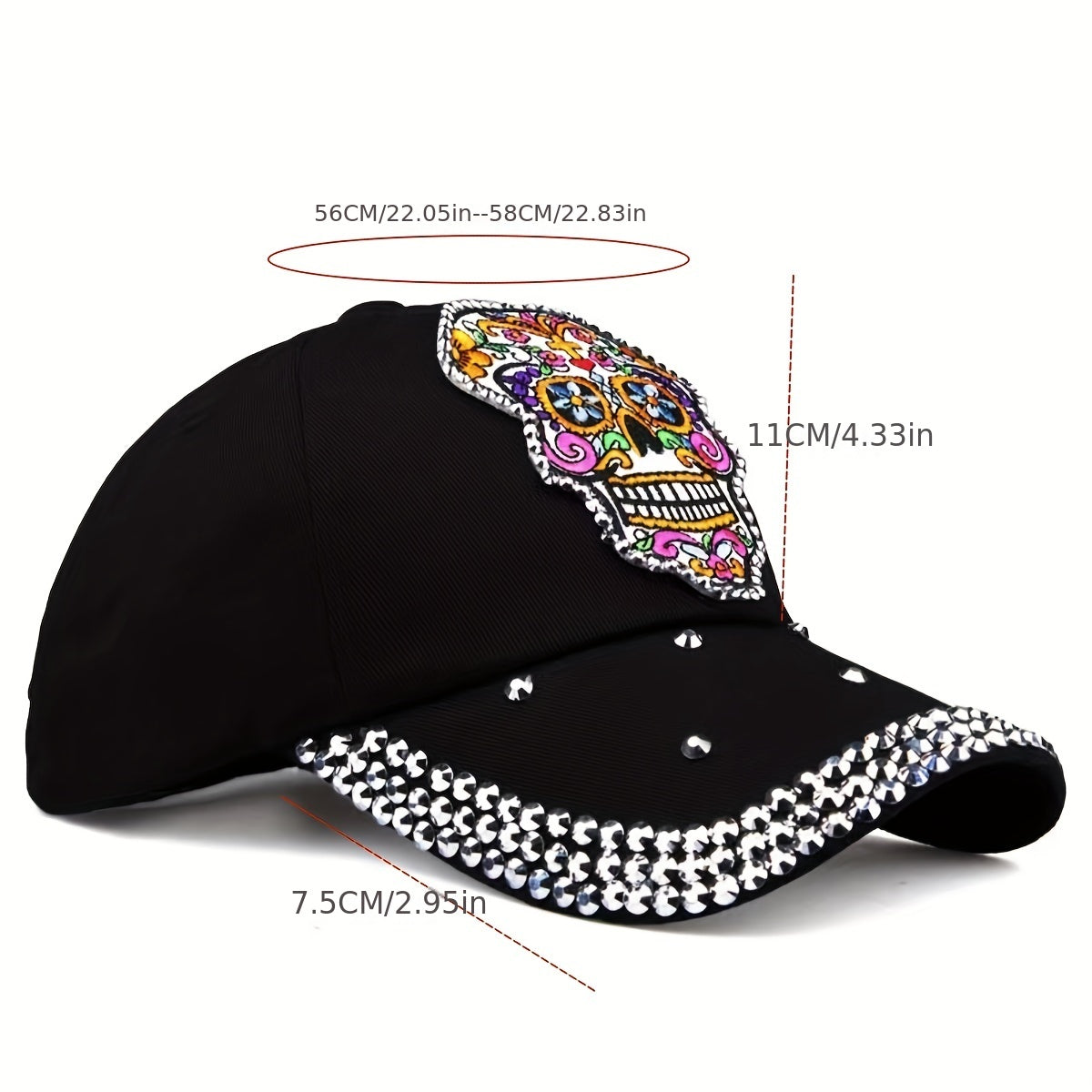 Y2K Skull Patch Baseball Cap Rhinestone Decor Dad Hat