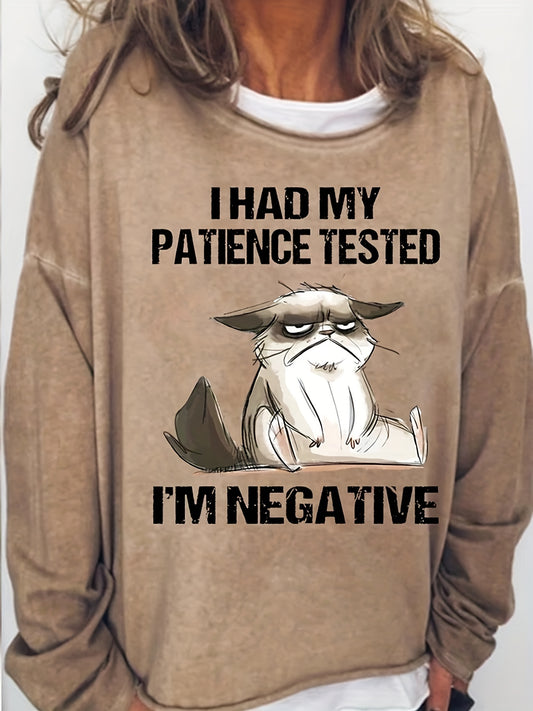 Negative Cat Print Sweatshirt Casual Long Sleeve Sweatshirt