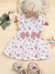Cotton Bow Flutter Sleeve Floral Baby Dress
