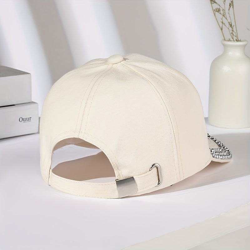 Pearl Rhinestone Baseball Cap Beige Sunshade Dad Hat For Women