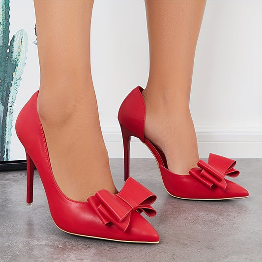 Women's Bow High Heels Pointed Toe Slip On Stiletto Heels
