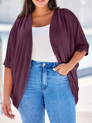  Ribbed Batwing Sleeve Open Front Cardigan