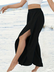  Boho Beach Pants Wrap Split Front High Rise Wide Leg