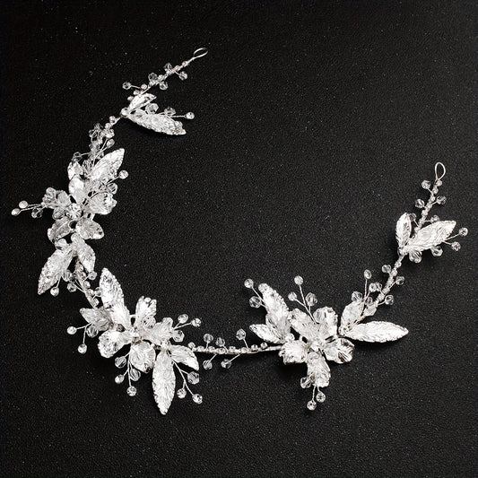 Bridal Headband Leaf Flower Rhinestone Wedding Headwear for Women