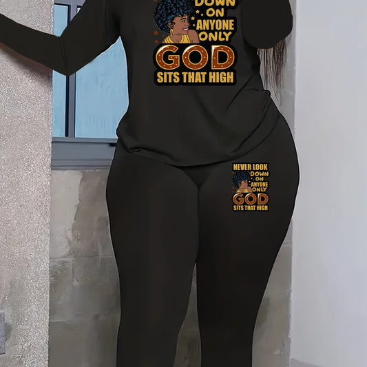  Cartoon Print Long Sleeve Top & Leggings Set