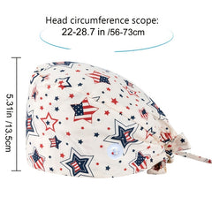 Cartoon Print Work Hat Adjustable Nurse Hat With Buttons Elastic Scrub Cap