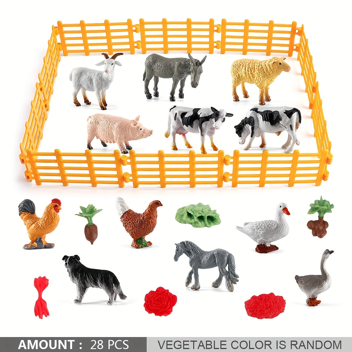 Durable Farm Scene Playset with PVC Animals Fence Feeders