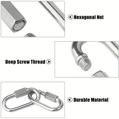 3pcs D Ring Carabiner Clip Stainless Steel Chain Locking Carabiner Keychain