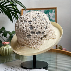 Flower Hollow Knitted Sun Hat Bucket Hat Foldable Cloche Hats for Women Summer