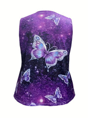  Butterfly Print V Neck Tank Top