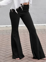  Solid High Rise Flared Leg Trousers