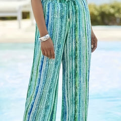 Women's Plus Stripe Print Wide Leg Pants