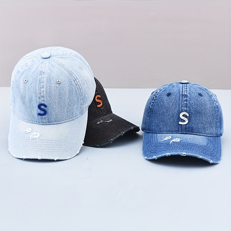 Denim Distressed Dad Hat Baseball Cap Unisex Couple Sun Hats