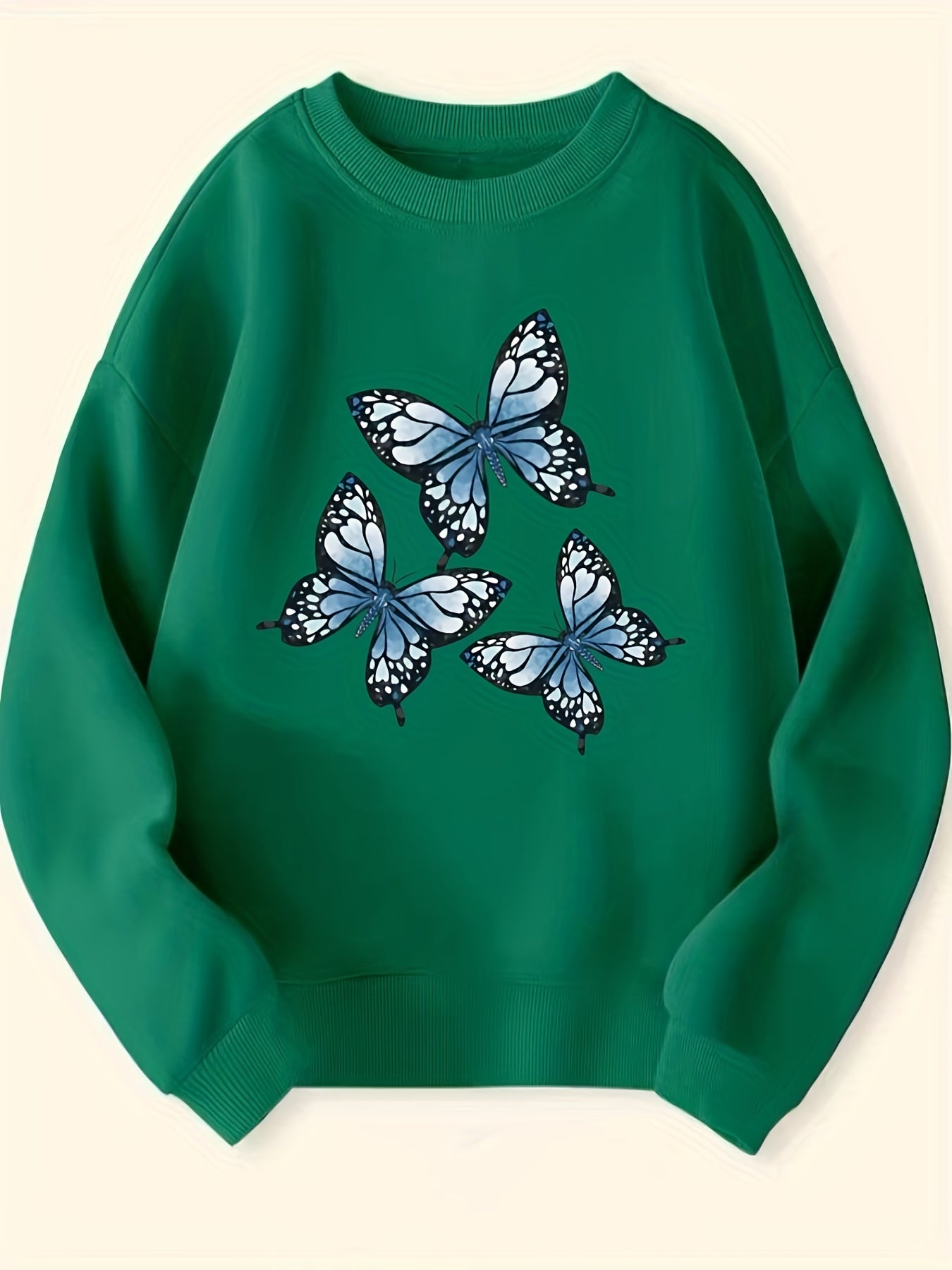 Girls Butterflies Pattern Sweatshirt Round Neck Casual Top Pullovers
