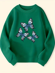 Girls Butterflies Pattern Sweatshirt Round Neck Casual Top Pullovers
