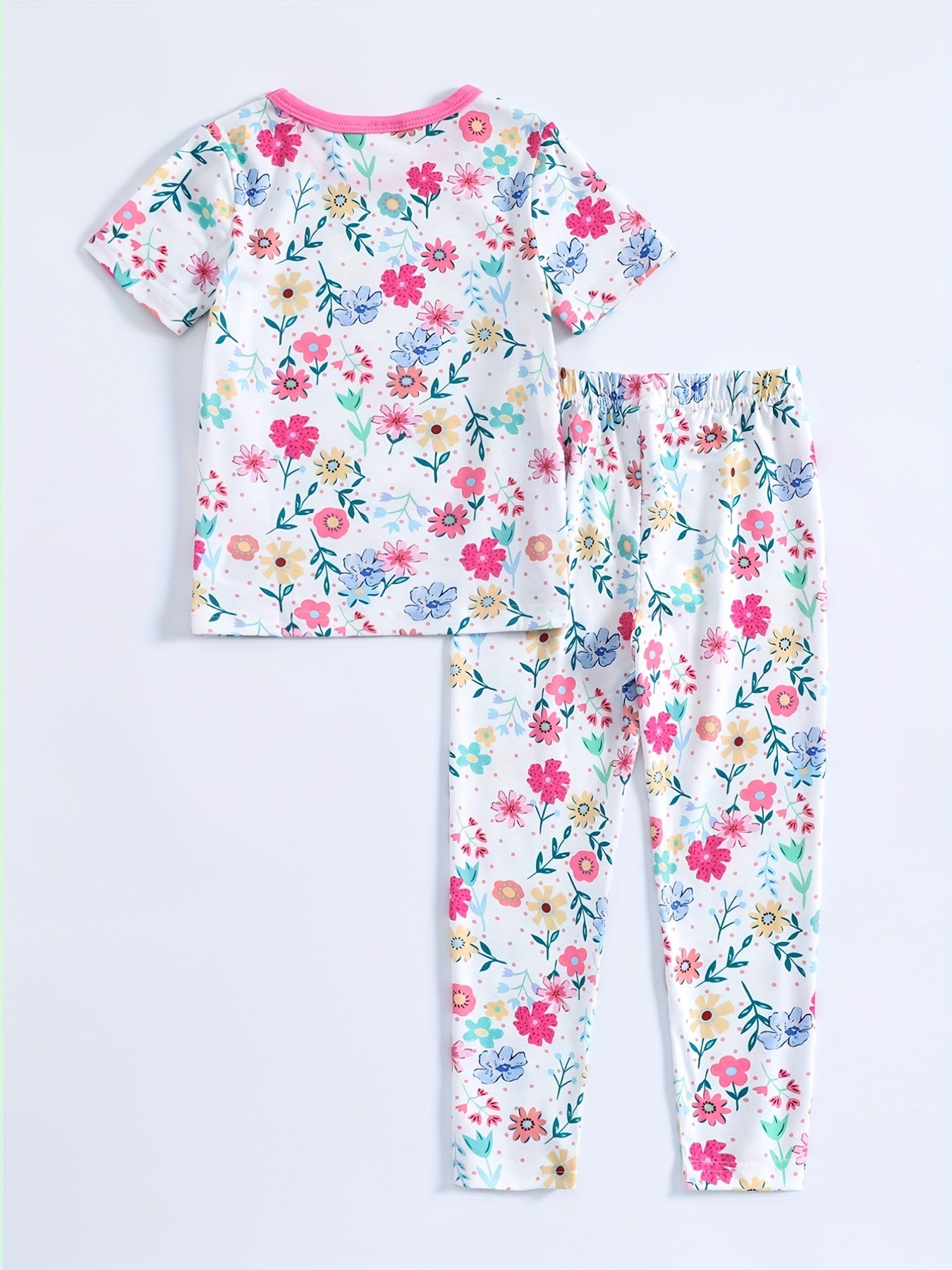 Girl's 2pcs Floral Print Pajama Set Short Sleeve Top & Pants