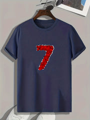 Men's Slim Fit Number 7 Print T-shirt for Summer Holiday