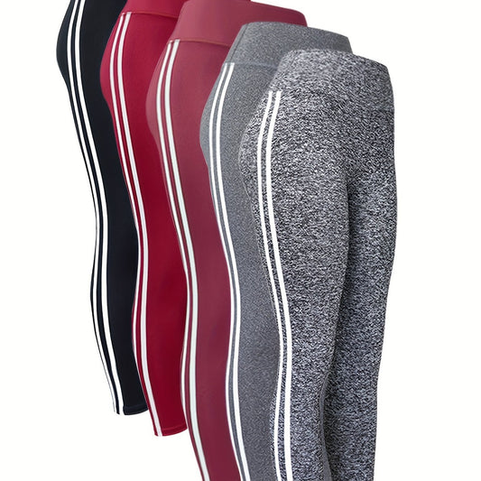 5pcs Stripe Side Yoga Leggings High Waist Fitness Workout Gym