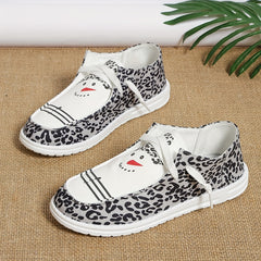 Leopard Print Canvas Lace-Up Shoes Stylish Bird Pattern Outdoor Shoes