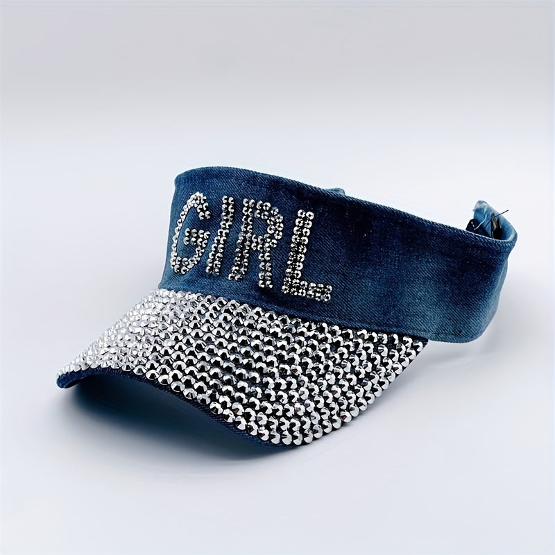 Rhinestone GIRL Sun Visor Hat Denim Baseball Cap