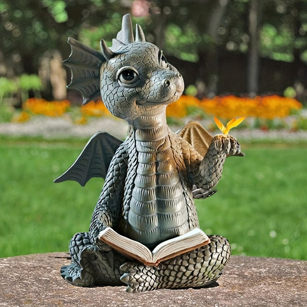 Baby Dragon Statue Reading Resin Ornaments for Home Office Decor