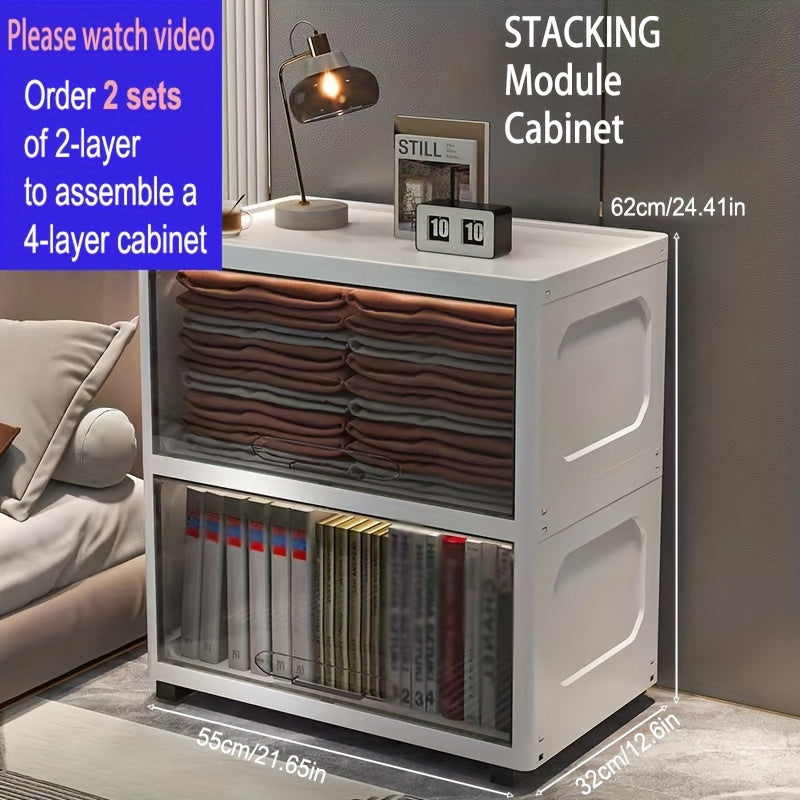 1pc Stackable Storage Cabinet with Lids Plastic Boxes Home Decor