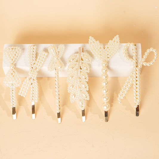 6pcs Faux Pearl Hair Clip Barrette Hair Accessories