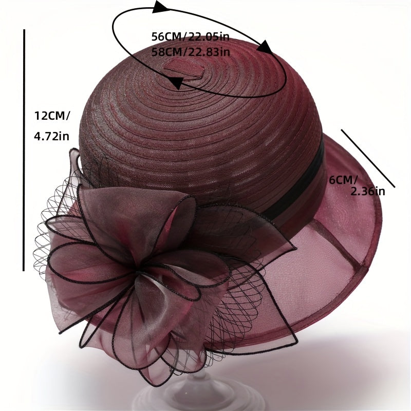 French Style Organza Bucket Hat Flower Decor Stitching Thin Basin Hat