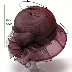 French Style Organza Bucket Hat Flower Decor Stitching Thin Basin Hat