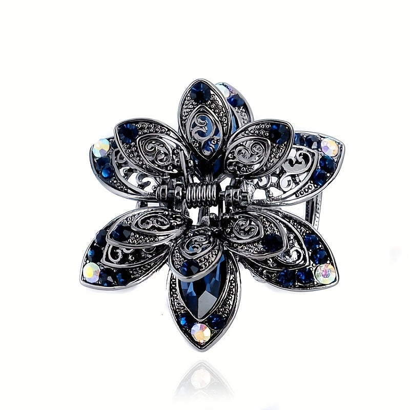 Vintage Rhinestone Flower Hair Claw Clip Crystal