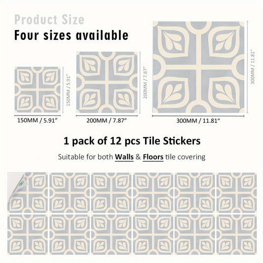 12pcs Nordic Style Floor Stickers Waterproof Self Adhesive Tile Stickers
