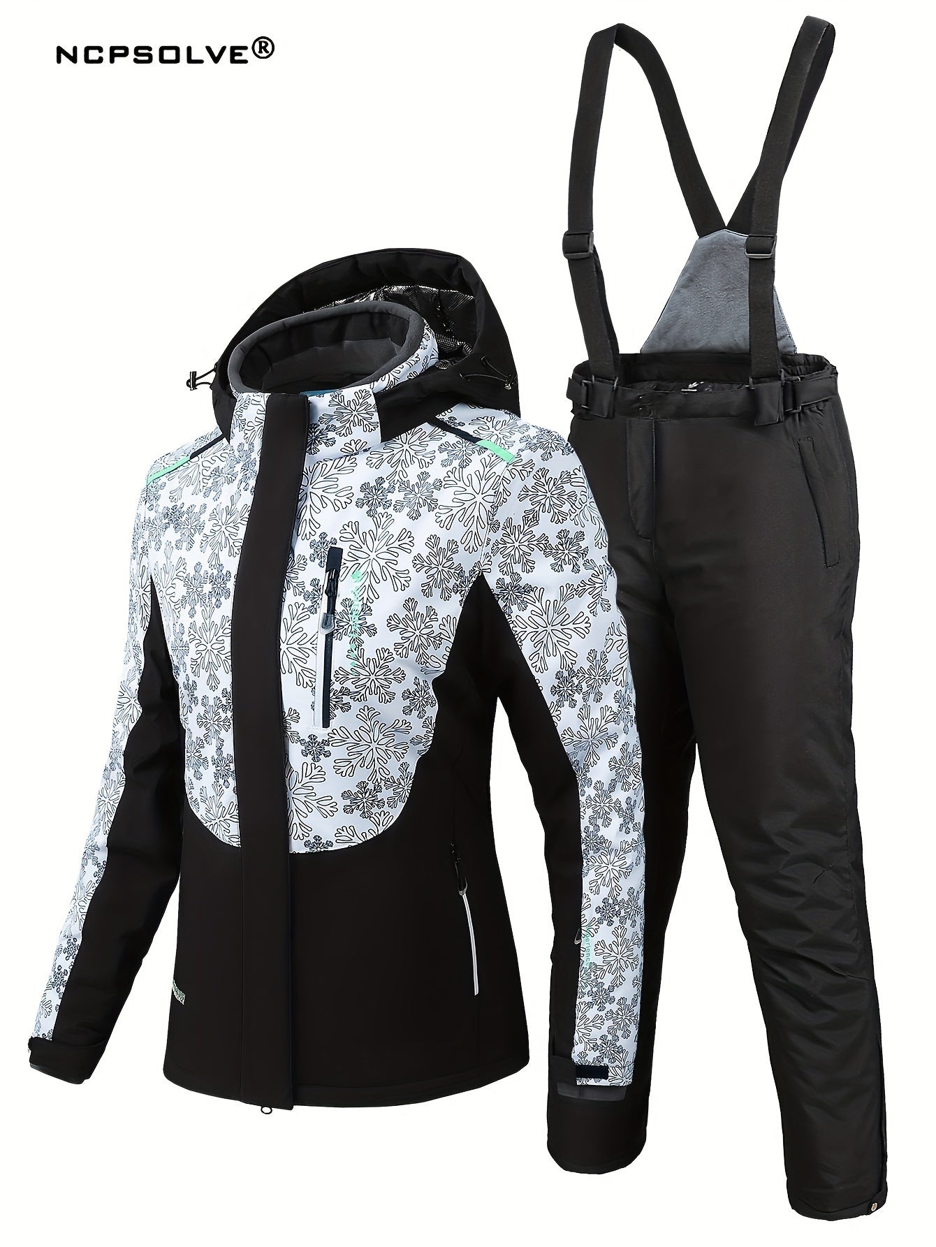 Snowflake Print Ski Set Jacket & Windproof Trouser Women's Activewear