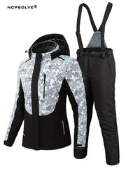 Snowflake Print Ski Set Jacket & Windproof Trouser Women's Activewear