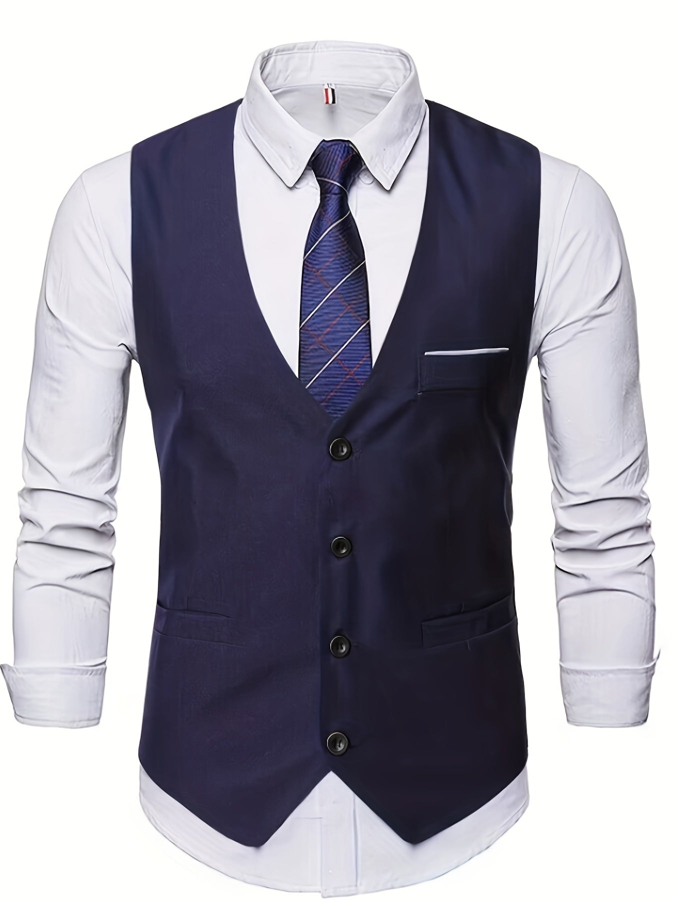 Men's V Neck Smart Suit Vest Retro Style Waistcoat for Wedding