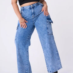  Button Fly High Rise Wide Leg Jeans