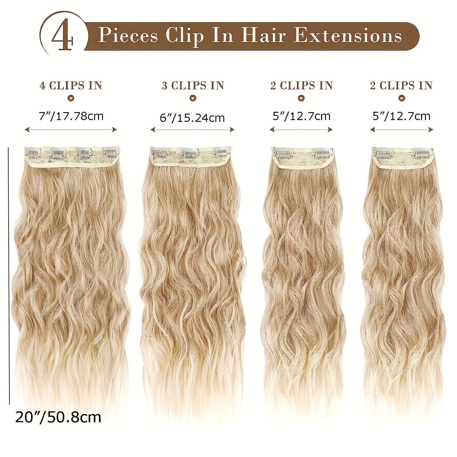 4pcs Dark Blonde Light Blonde Ends Clip In Hair Extensions Soft Synthetic