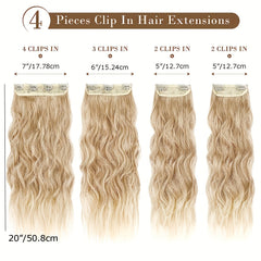 4pcs Dark Blonde Light Blonde Ends Clip In Hair Extensions Soft Synthetic
