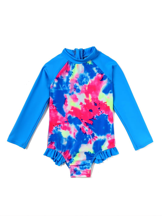 Girls Tie Dye Long Sleeve Swimwear One Piece