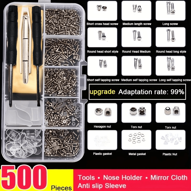 500pcs Glasses Repair Kit - Fix Glasses, Sunglasses, Jewelry & Watches Instantly
